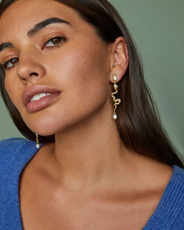 Lyle Gold Snake Linear Earrings in Ivory Mother-of-Pearl image number 2.0